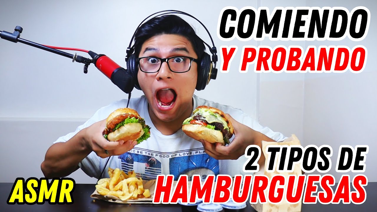 ⭐ COMIENDO y PROBANDO HAMBURGUESAS chicken CRISPY y de CARNE a la PARRILLA 🍔🍟 - ASMR MUKBANG
