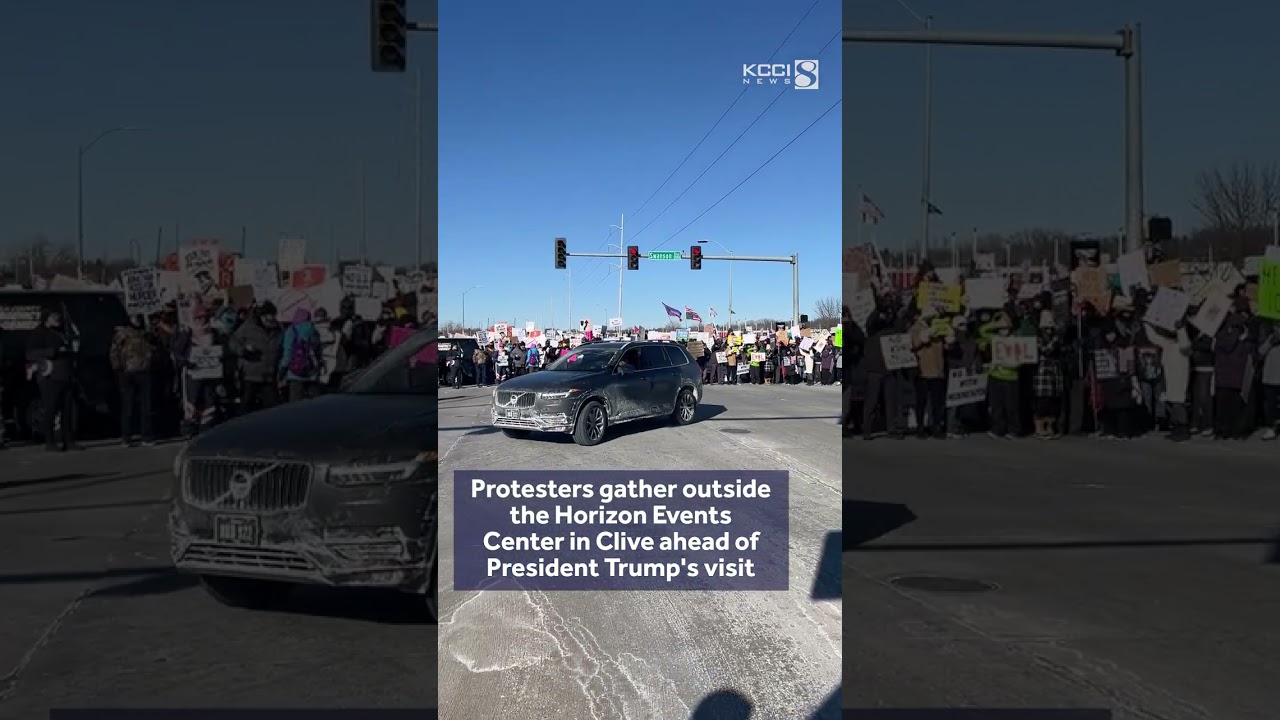 Protestors gather outside Trump event in Clive, IA