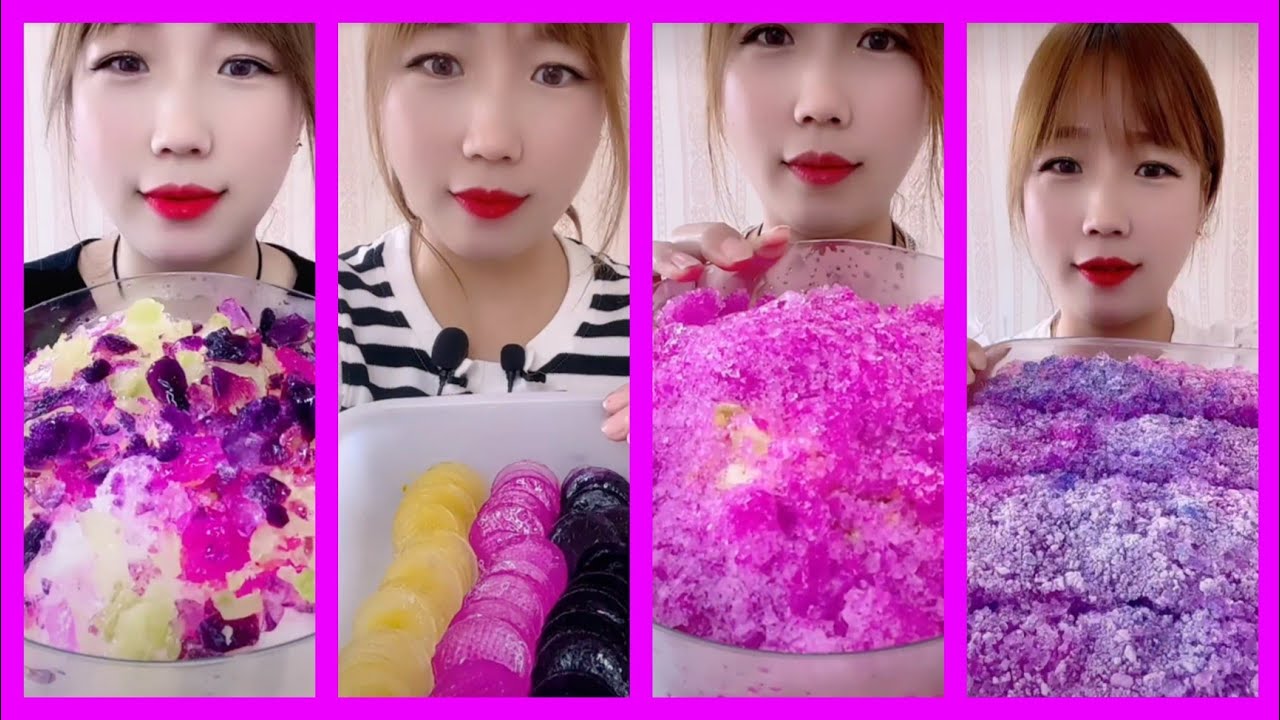 ASMR REFROZEN SHAVED ICE EATING WITH JEWELRY PIECES #PINK #PURPLE