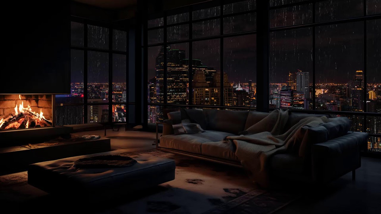 Regen und Kaminfeuer: Urbanes Nachtambiente zum Stressabbau und Einschlafen 🌧️🔥