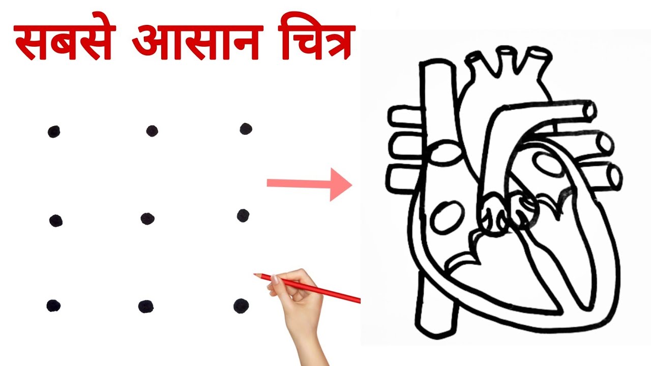 3x3 dots turns into Human Heart Diagram drawing class 10 science