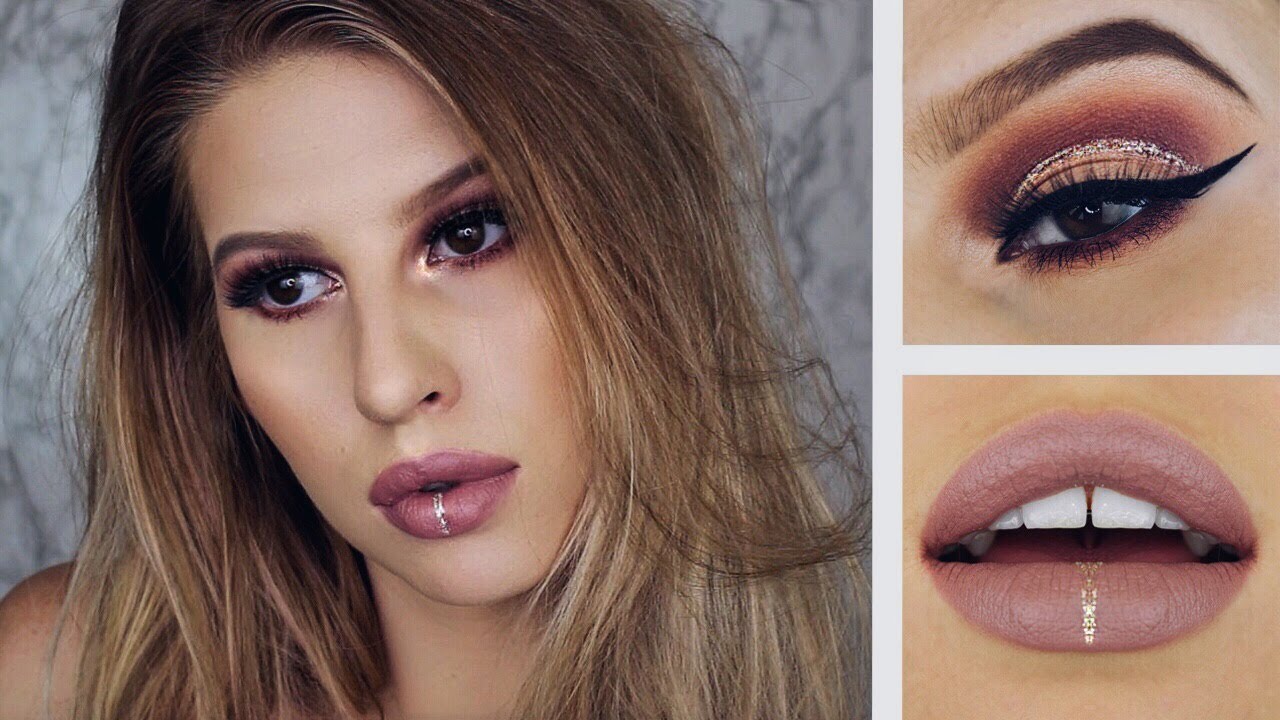 GLITTER CUT CREASE & FAUX LIP RING MAKEUP TUTORIAL FOR HOODED EYES | Hannah Leigh