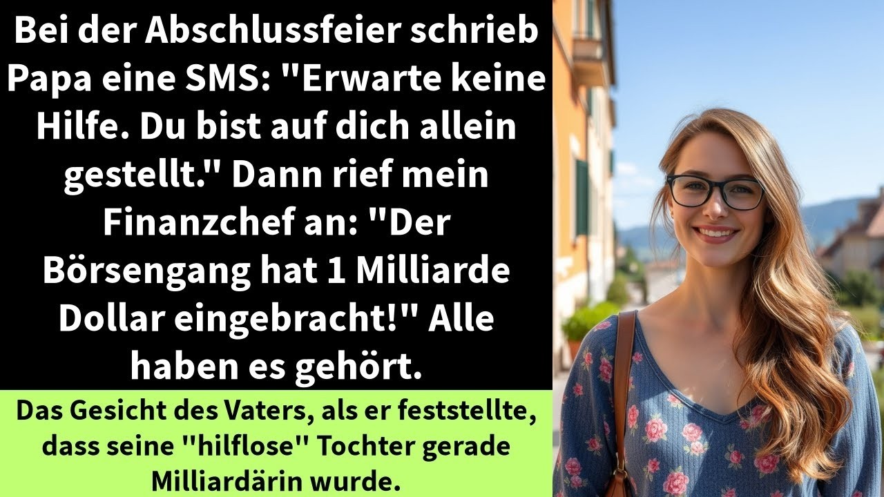 Bei der Abschlussfeier schrieb Papa eine SMS   Erwarte keine Hilfe  Du bist auf dich allein geste
