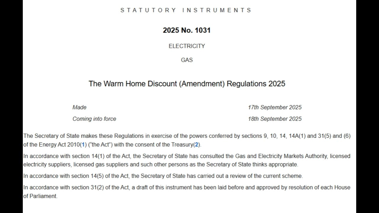Legislation UK 2025 No  1031 The Warm Home Discount Amendment Regulations 2025