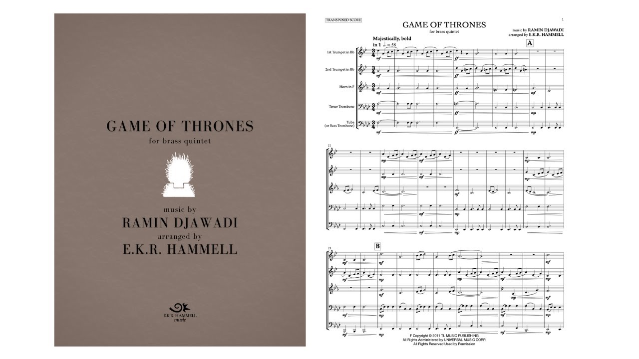 “Game of Thrones” theme (for brass quintet) | arr. E.K.R. Hammell [SCORE VIDEO]