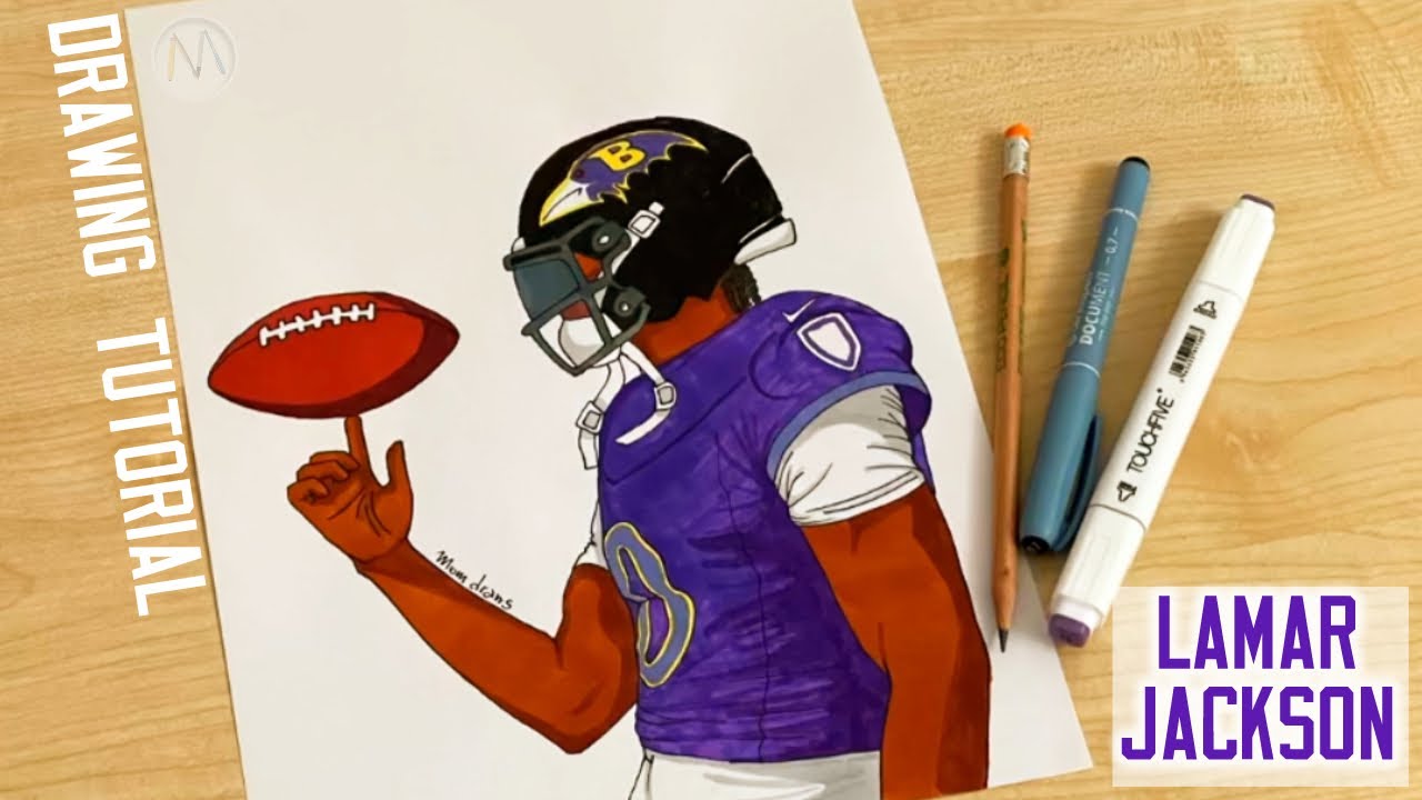 How to draw american football player Lamar Jackson step by step / Baltimore Ravens