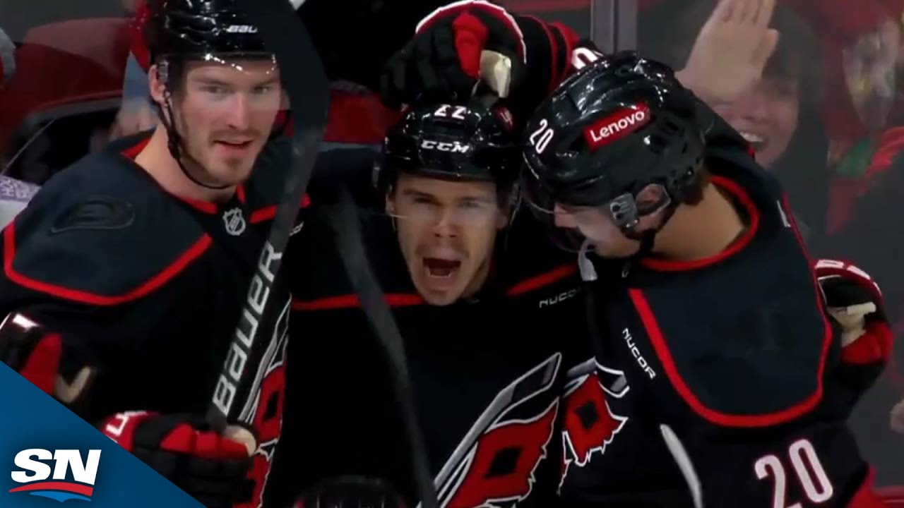 Logan Stankoven Tips In First Goal in Hurricanes Debut Past Jets' Connor Hellebuyck