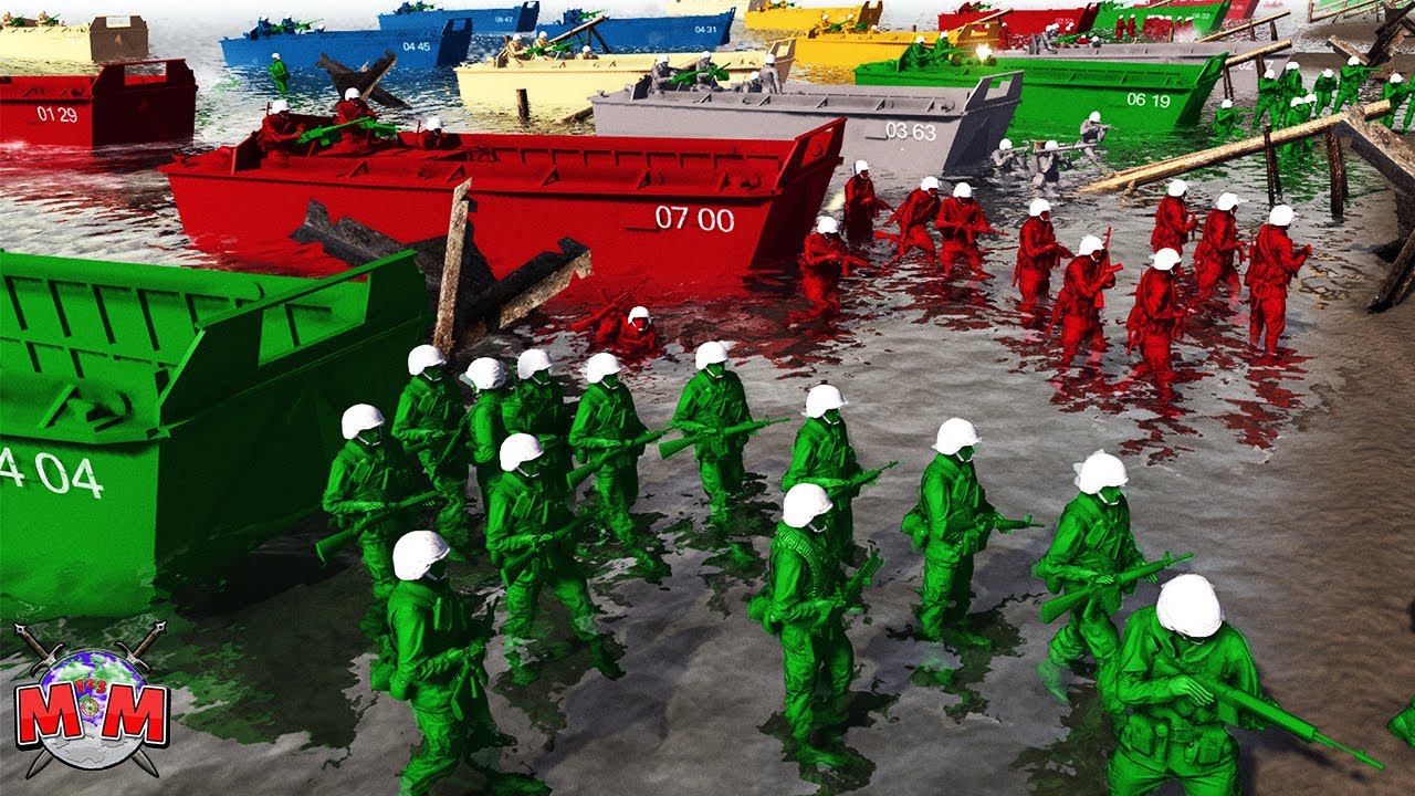 Army Men Of War : HUGE BEACH INVASION | ALL FACTIONS ATTACK | Battle Simulation