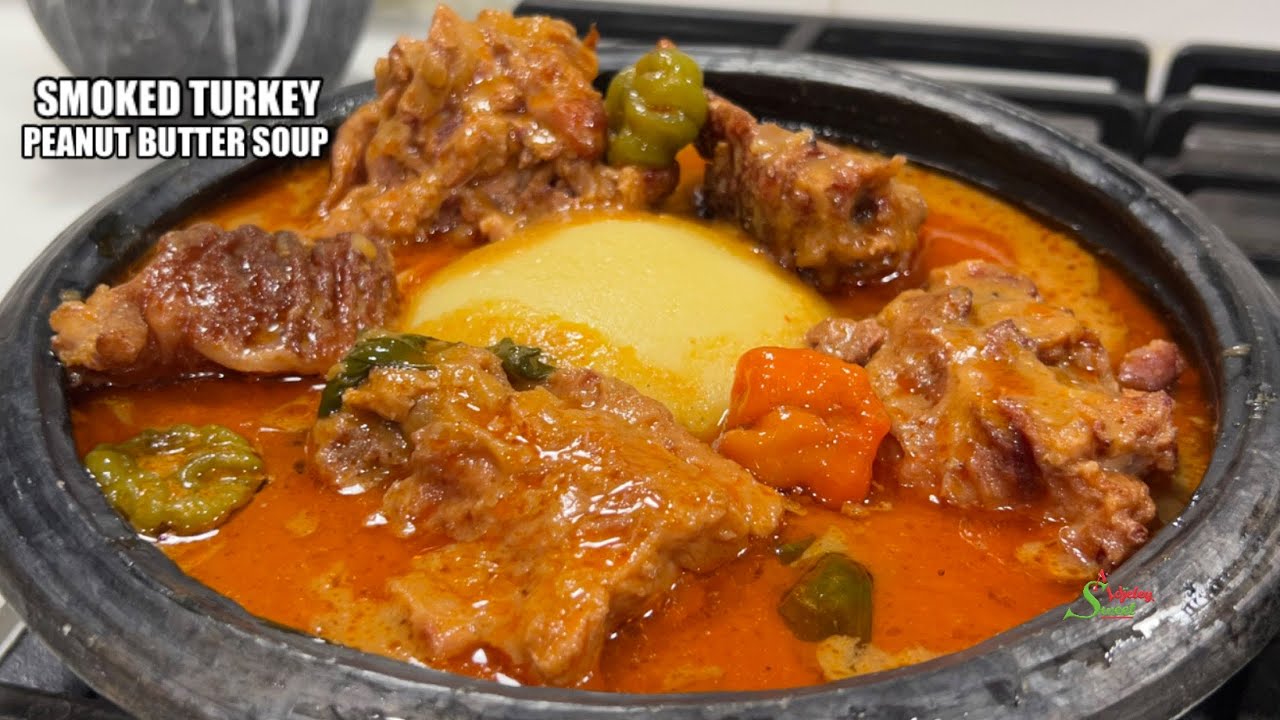 How To Make The Authentic Ghana Smoked Turkey Peanut Butter Soup! Tasty Smoked Turkey Groundnut Soup