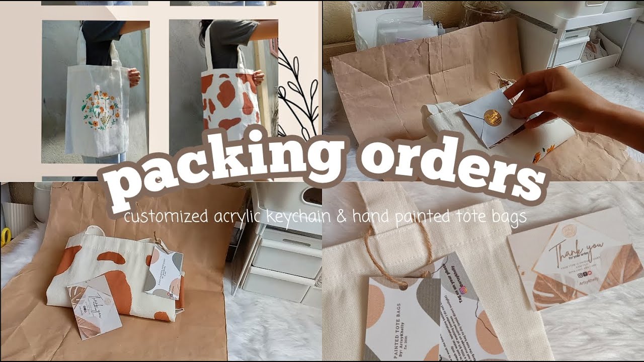 Pack orders with me•customized acrylic keychain & hand painted tote bags//studio vlog(Philippines )