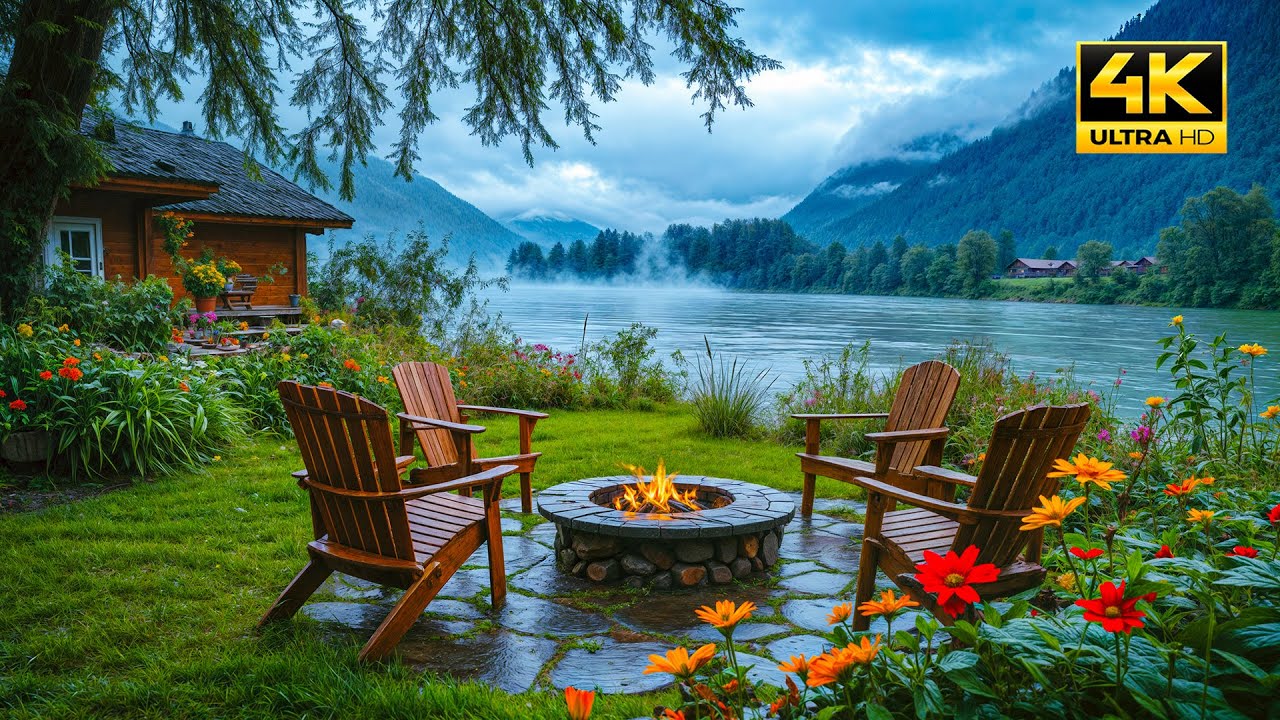 Cloudy Spring Morning by the Lake: Nature Sounds, Birdsong and Crackling Campfire for Relaxation