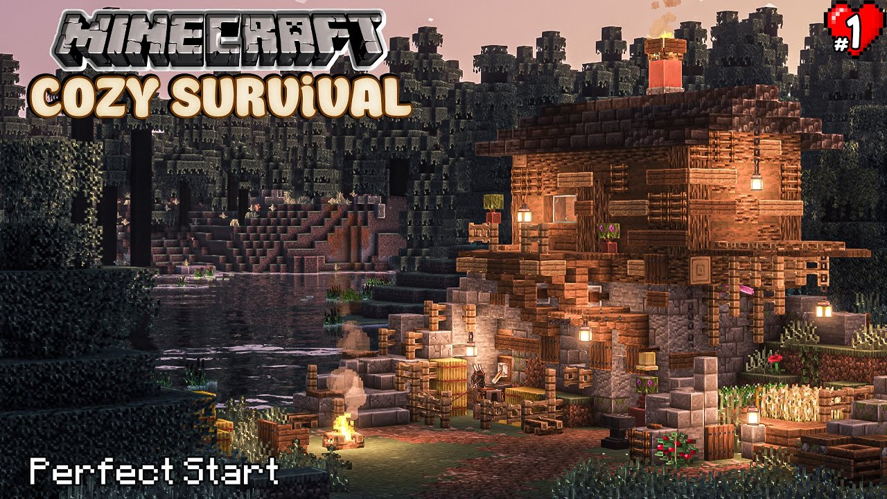 The Perfect Start in Minecraft - Cozy Peaceful Survival Ep1 - Adventure and Building a Cozy House