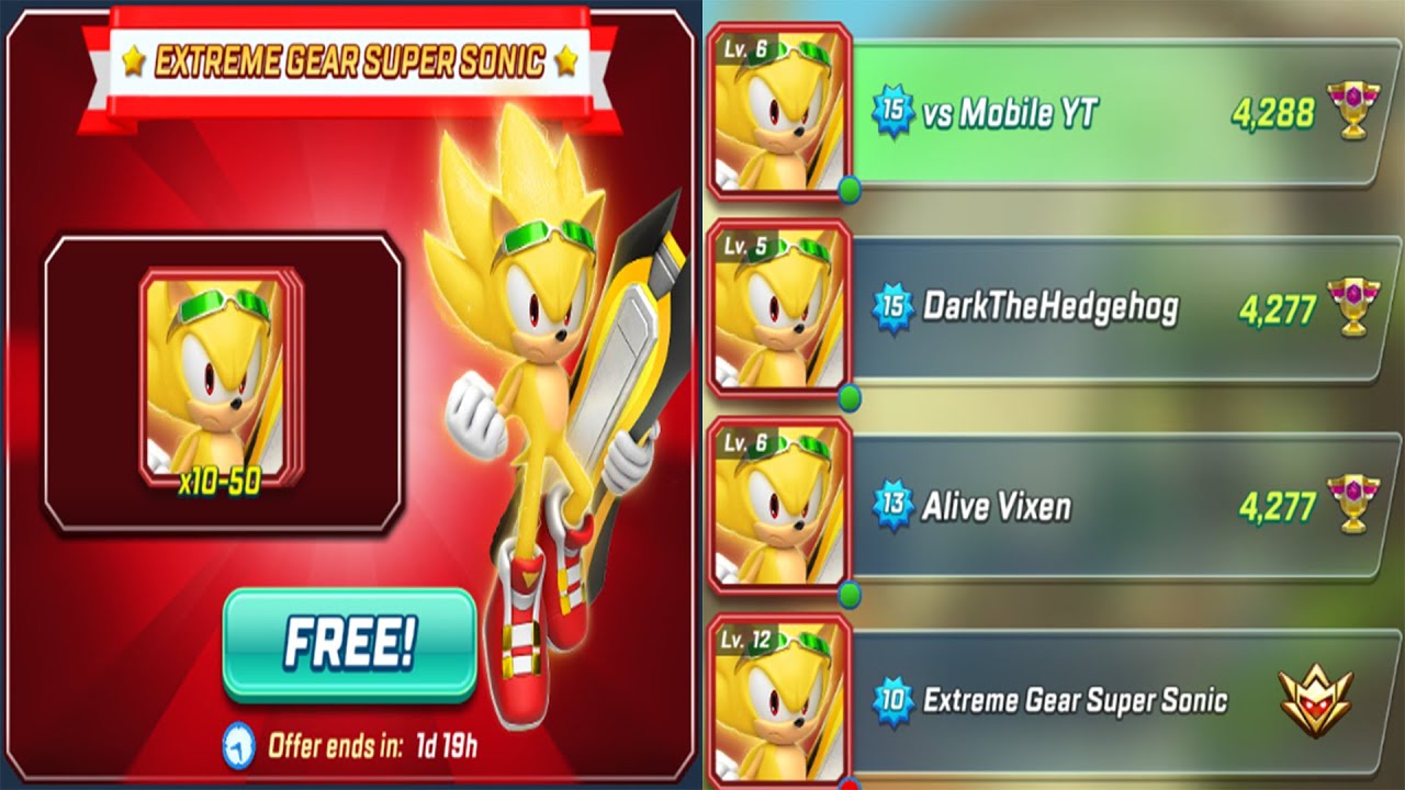 Sonic Forces Speed Battle - 4 Extreme Gear Super Sonic Free cards (android, ios) Game