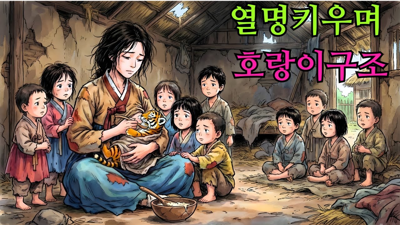 열 명의 아이를 키우는 와중에도 그 소녀는 굶주린 새끼 호랑이를 주워 집으로 데려와 돌보았다.|민담 |전설 |설화 |옛날이야기 |오디오북
