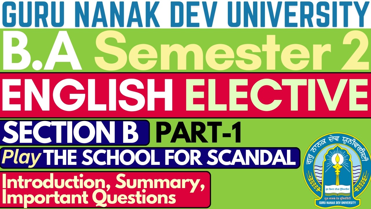 Play The School for Scandal | BA Sem 2 English Literature | Elective English BA 1st Year