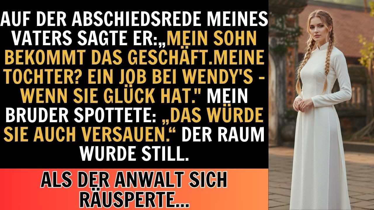 Bei Papas Abschiedsfeier sagte er, ich bekäme nichts–dann stand der Anwalt auf und griff zum Mikro.