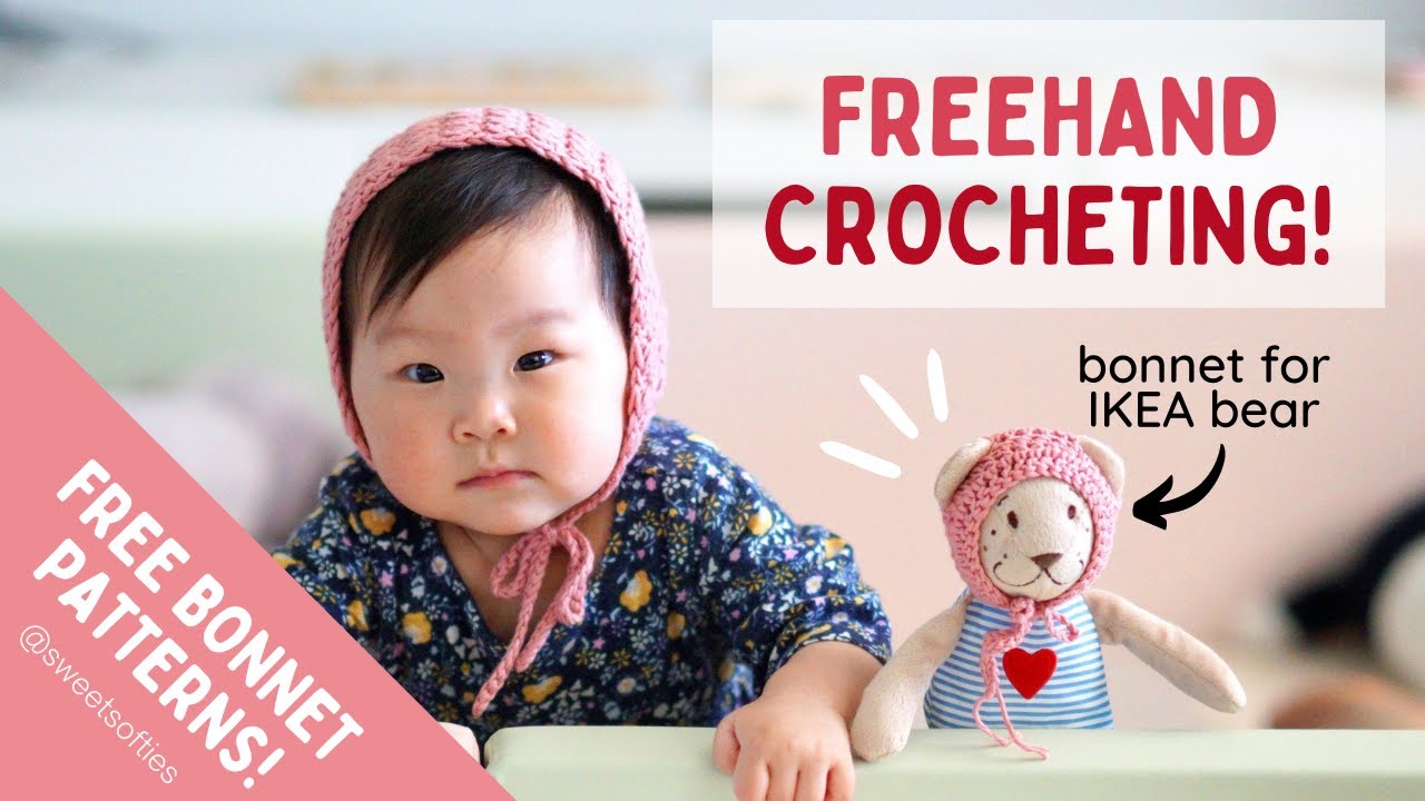 CROCHET BONNET with Earholes for Bears & Animal Stuffies · Freehand Crocheting DIY Doll Accessories