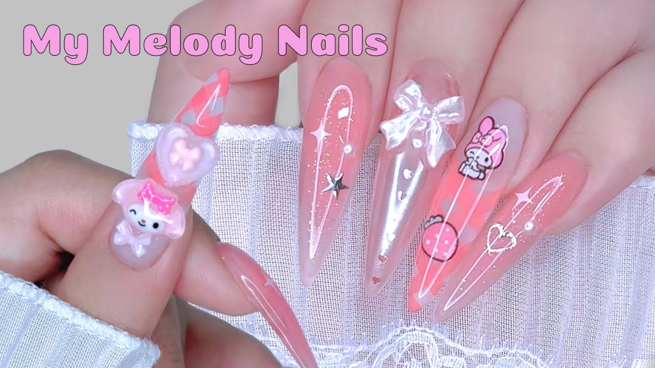 B.Nail | Ногти My Melody🐰💓 Полны милоты + Обзор рекомендованных товаров🎀  / Наращивание / Nail Art
