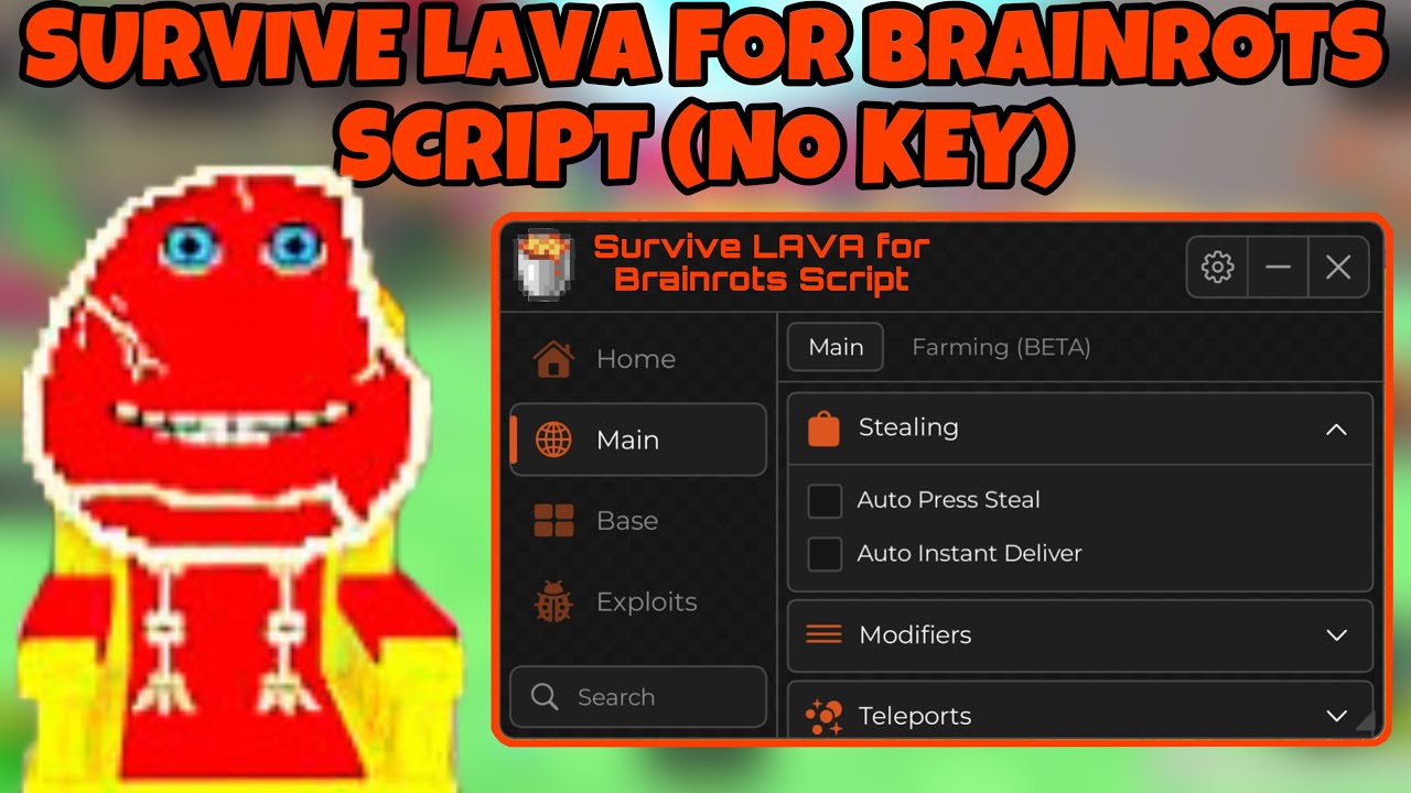 Survive LAVA for Brainrots! Script *NO KEY* - AutoFarm Brainrots, Max Speed, Max Jump, Remove Lava 🔥