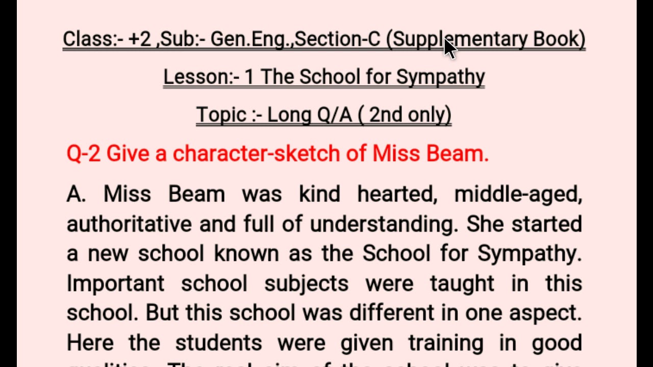 L.1 School for Sympathy, Long Q-2 (Class:- +2, Gen. Eng.)