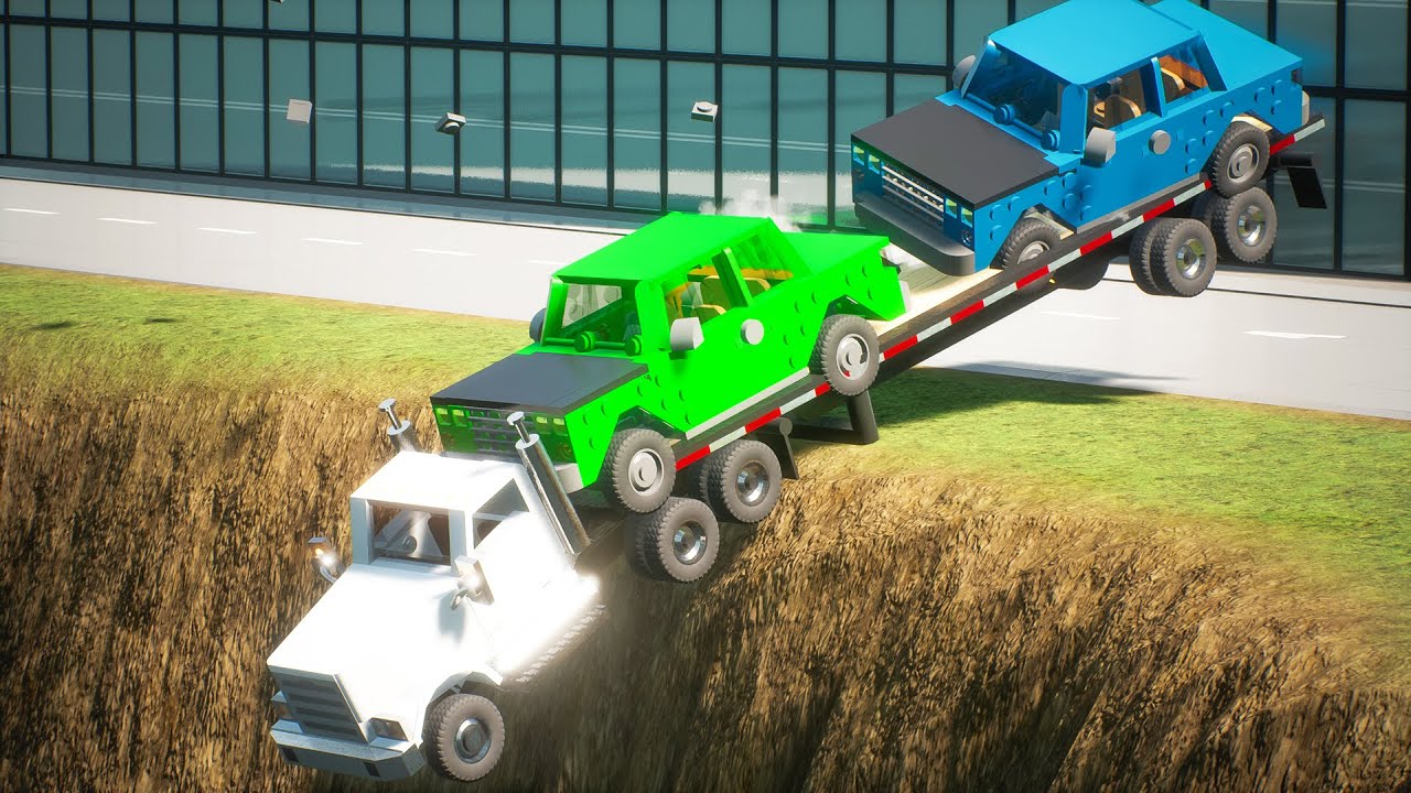 Trucks Falls Into a Pit With Mines | Brick Rigs