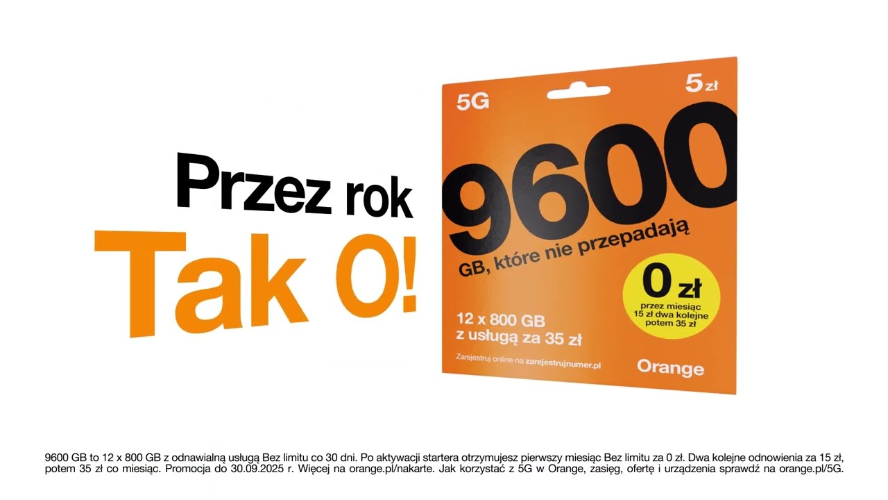 W Orange na kartę GB przechodzą &ndash; 9600 GB Bez limitu za 0 zł &ndash; Tak O!