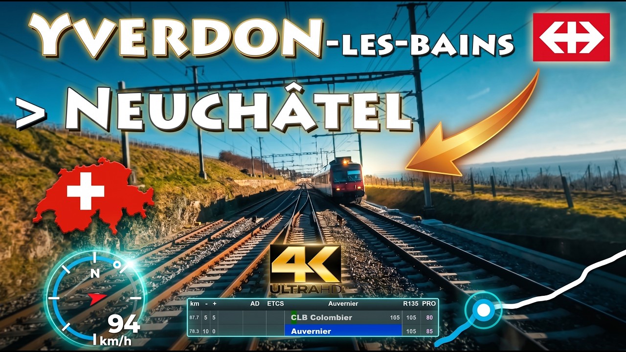 CAB RIDE 4K 🇨🇭 Yverdon-les-Bains - Neuchâtel R13 / ligne Pied-du-Jura Jurasüdfusses / Domino SBB CFF