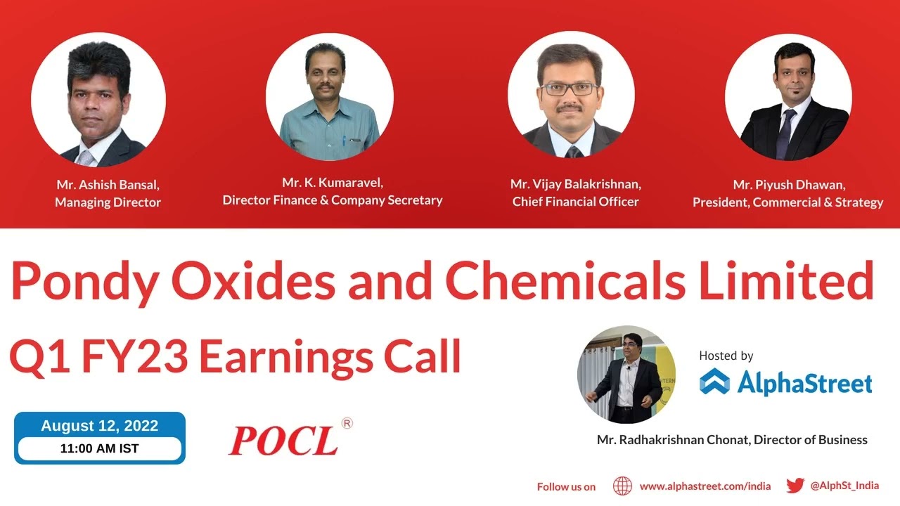 Конференц-звонок по итогам 1 квартала 2023 финансового года компании Pondy Oxides and Chemicals Ltd (POCL).