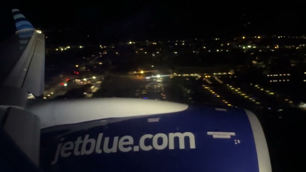 Airbus A220 Night Landing at Boston Logan N3196J B6392 4K iPhone Video