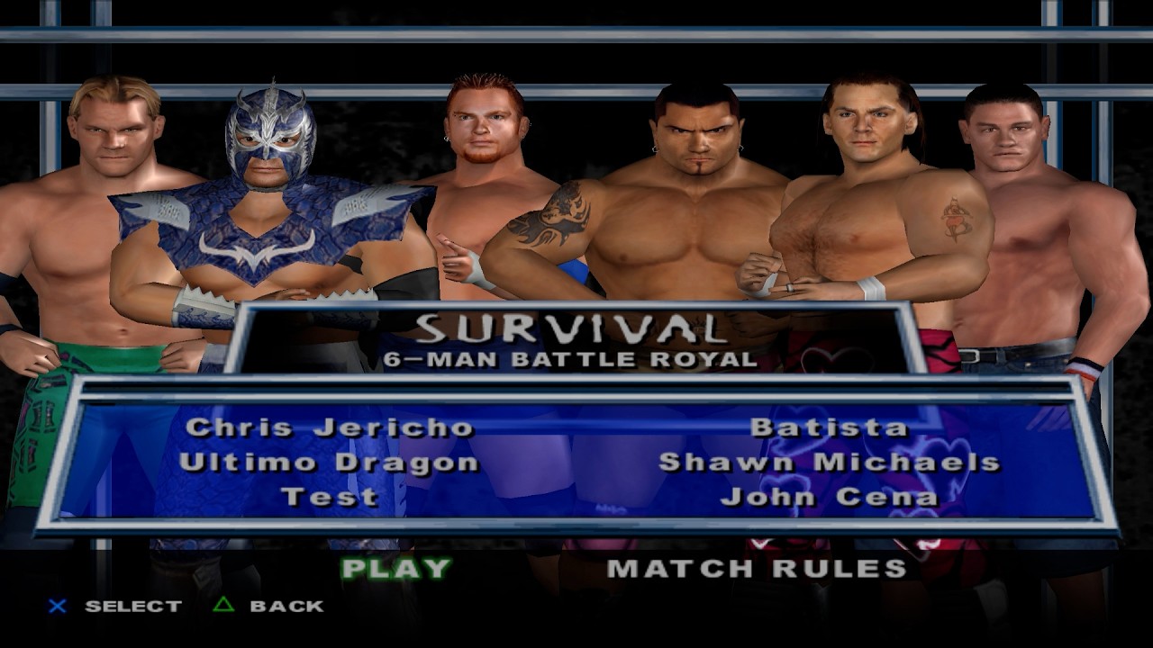 WWE SmackDown! HCTP - ChrisJericho,UltimoDragon,Test,Batista,HBK,JohnCena (SURVIVAL OVR100)