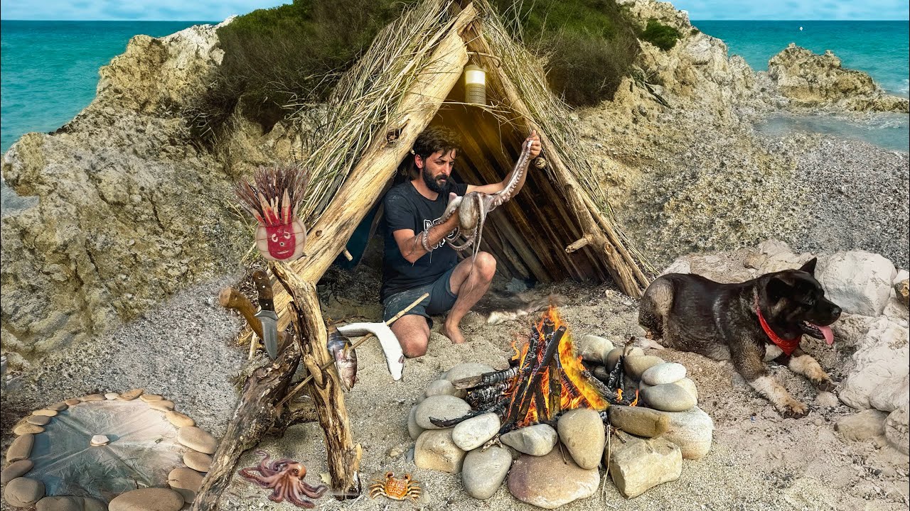 7 ДНЯ одиночного выживания (БЕЗ ЕДЫ, БЕЗ ВОДЫ, БЕЗ УКРЫТИЯ) Catch and Cook, OCTOPUS - Bushcraft Camp