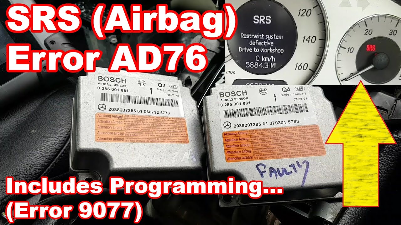 Mercedes CLK W209 airbag light on, error AD76. Fault finding and repair.