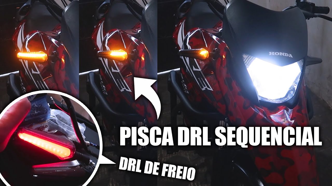 PISCA LED DRL SEQUENCIAL NA XRE 300 CAMUFLADA