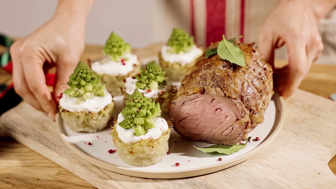 Christmas Veal Roast with Small Christmas Tree Potato Gratins - Step-by-step Recipe