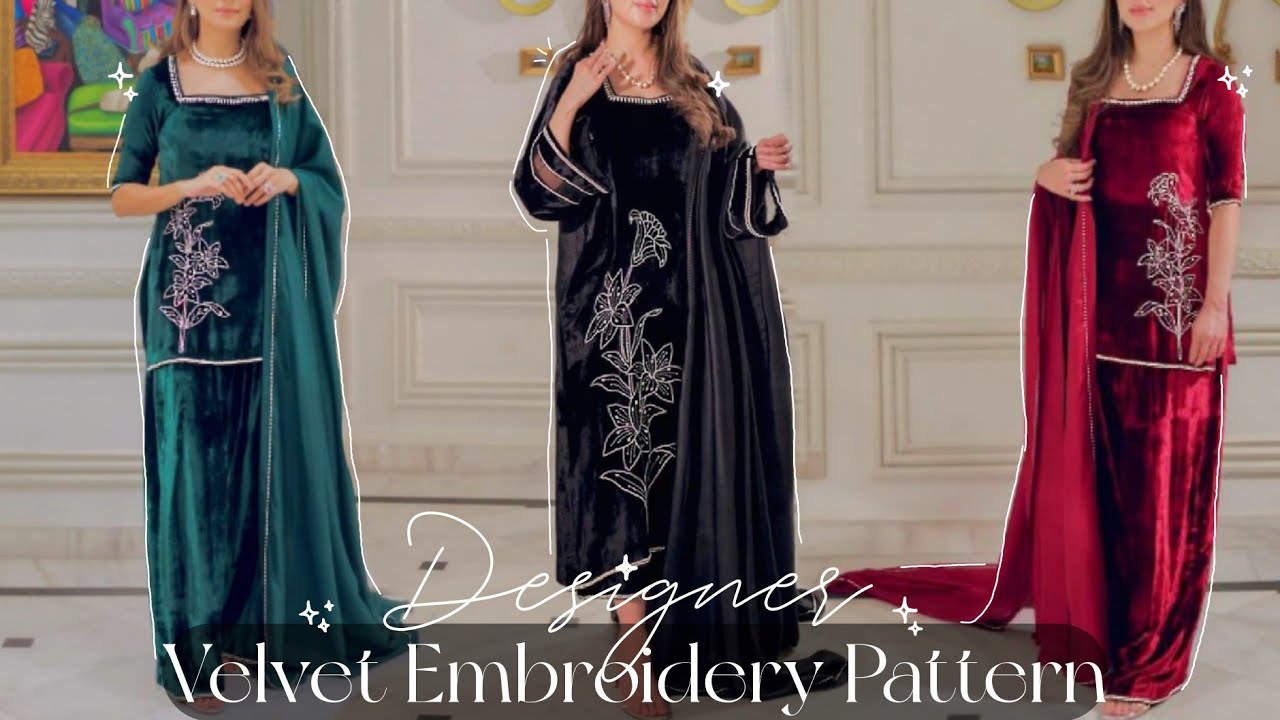 🎀 Designer Velvet dress ✨ Velvet embroidery pattern 🤍