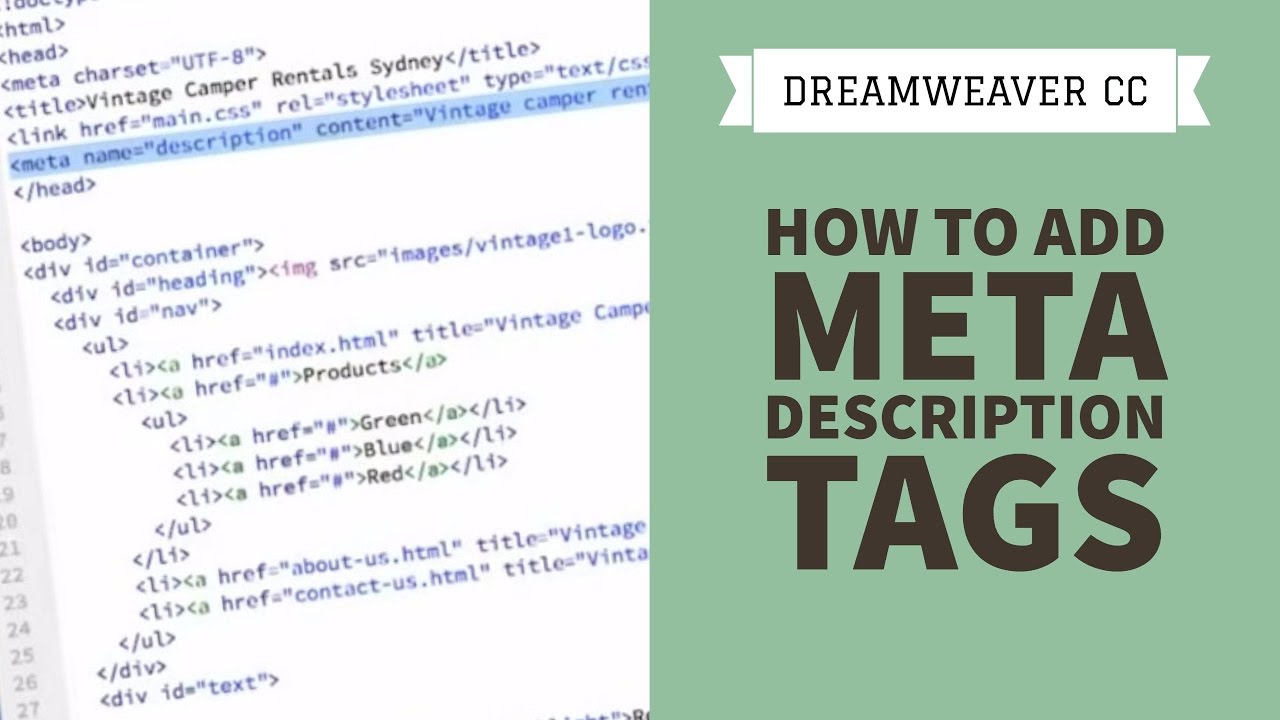How to add meta description tags in Dreamweaver CC [34/34]