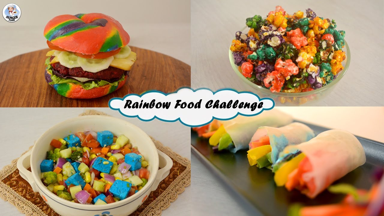 Cooking & Eating Only Rainbow Food for 24 Hours | Rainbow Colour Food Challenge | Hunger Plans