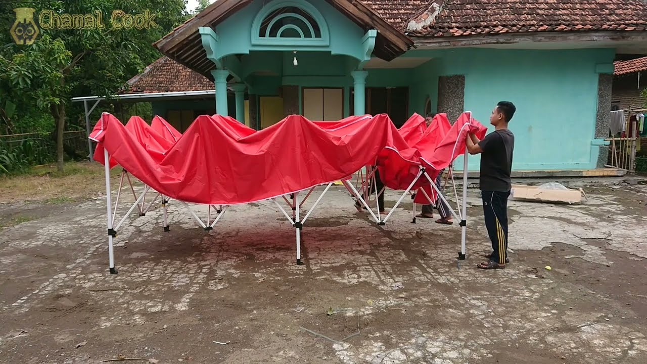 Unboxing dan tes Tenda Lipat 3x6 m buat jualan Ayam Gebuk BABAKBELUR || Chamal Cook
