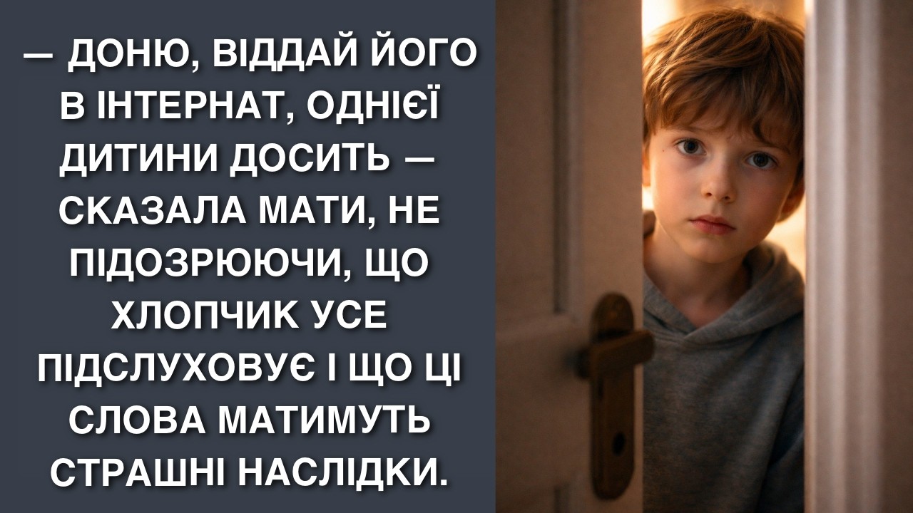 — Доню, віддай його в інтернат, однієї дитини досить — сказала мати, не підозрюючи, що хлопчик усе
