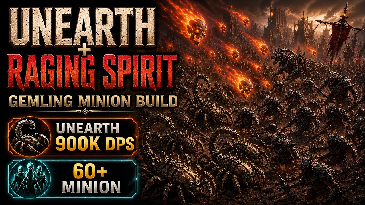 [POE2] 0.5.4 Unearth + Raging Spirit - Temporary Minion Gemling Build