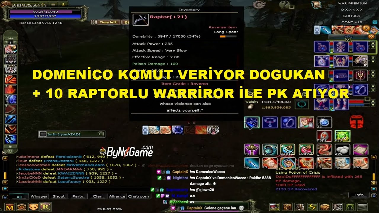 Domenico Komut Veriyor DogukaNNN +10 Raptorlu Warriror İle Pk Atıyor - Knight Online