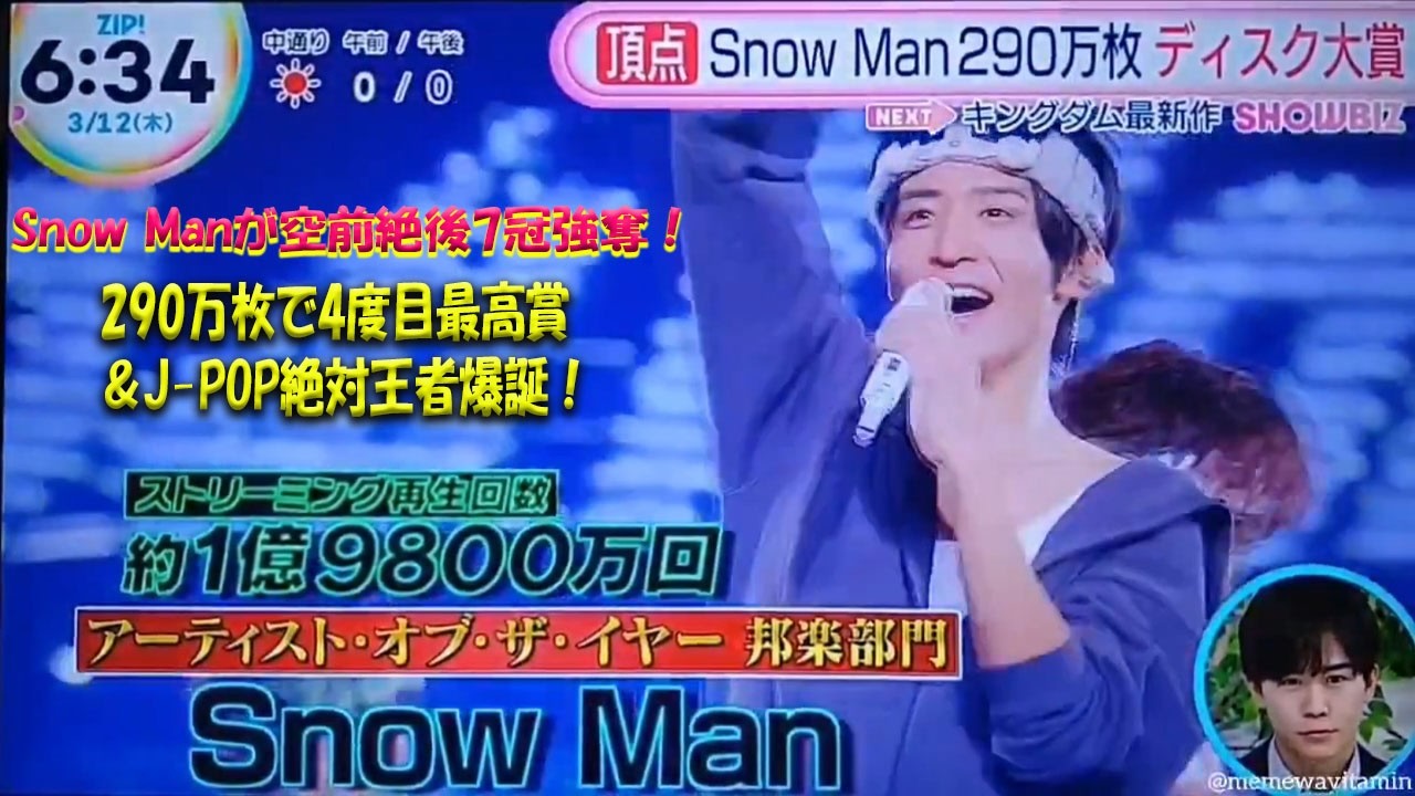 【めざまし・ZIP!・THE TIME,驚愕独占】Snow Man、日本ゴールドディスク大賞で空前絶後7冠強奪！4度目最高賞＆290万枚アルバム証明J-POP絶対王者、9人音楽史到達点-八五TV