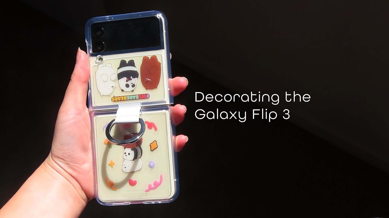 decorating my galaxy flip 3 | we bare bears sticker edition 🐻‍❄️🐼🐻