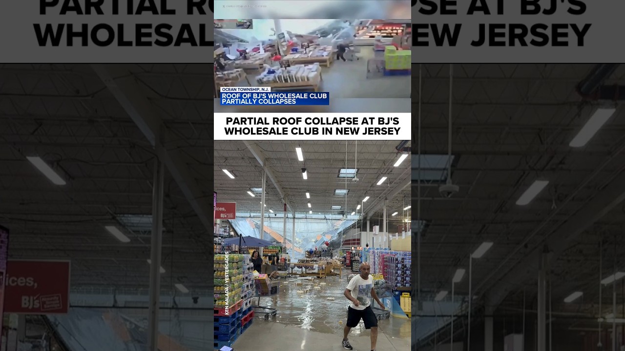 Частичное обрушение крыши в BJ's Wholesale Club в Оушен-Тауншип, Нью-Джерси, на фоне проливных до...