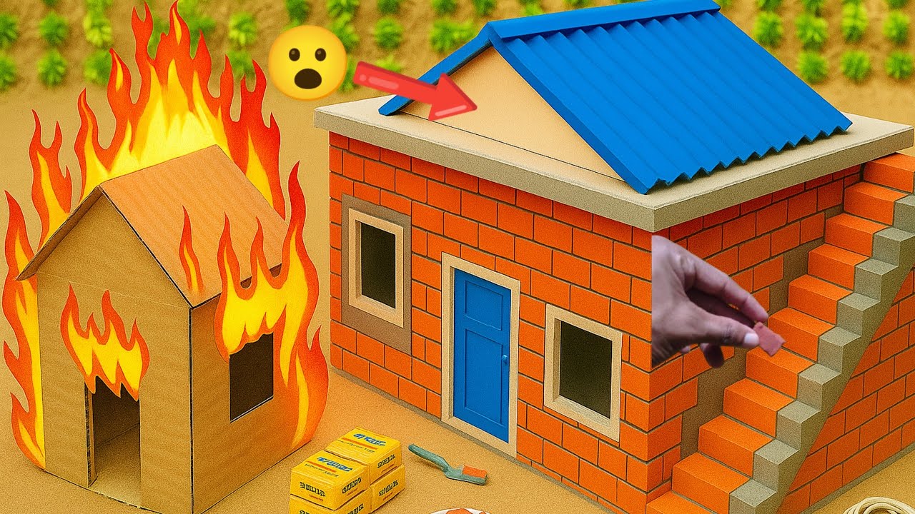mini concrete brick house building science project | Natural fire disaster | School project