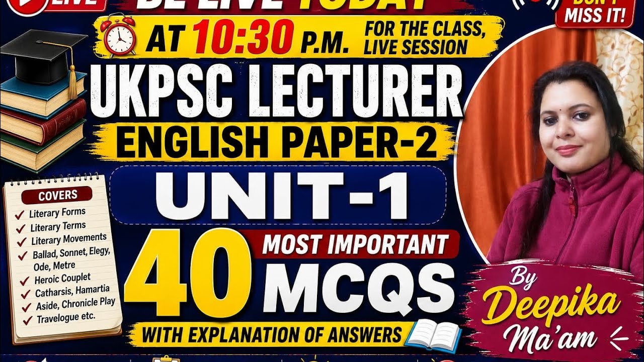 🔥 UKPSC Lecturer English Paper 2 | Unit-1 | 40 Most Important MCQs | By Deepika Ma'am