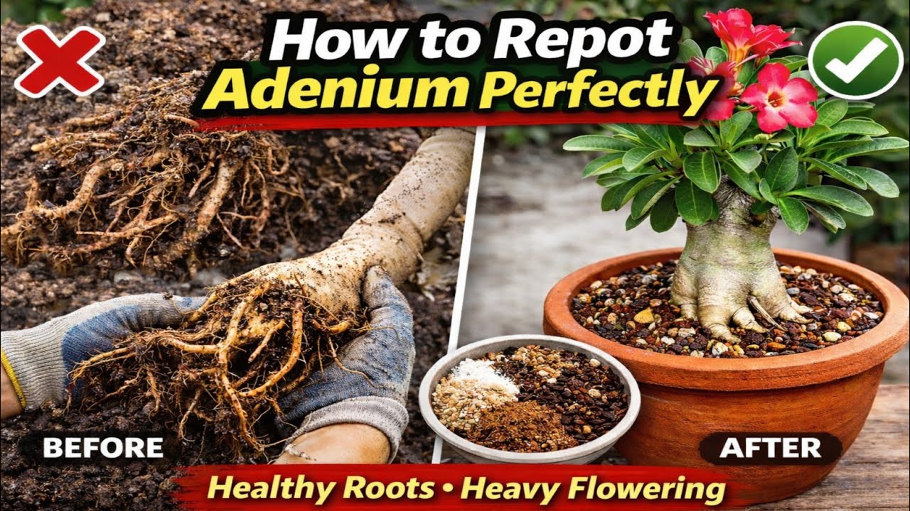 How To Repot Adenium Perfectly 🌺 | Step-by-Step Guide for Fast Growth & Heavy Flowering