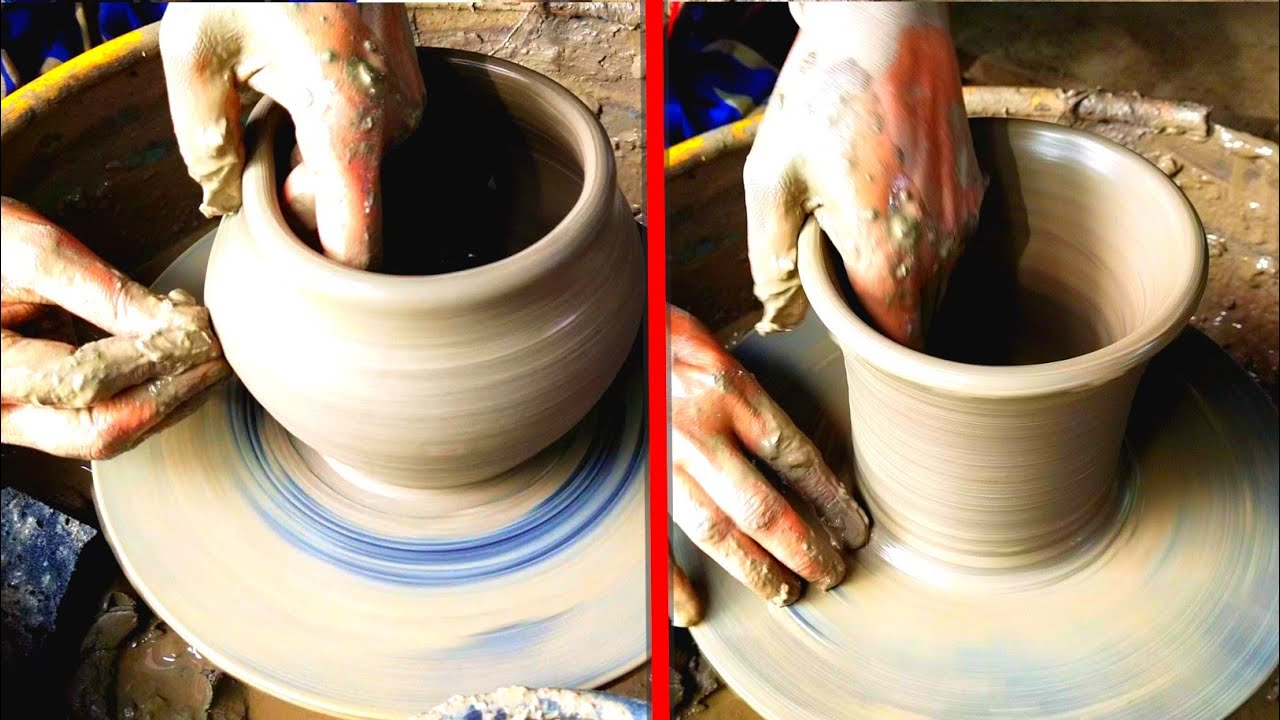 A unique clay curry pot made with a pottery wheel. Indian pottery villages make pottery pot.
