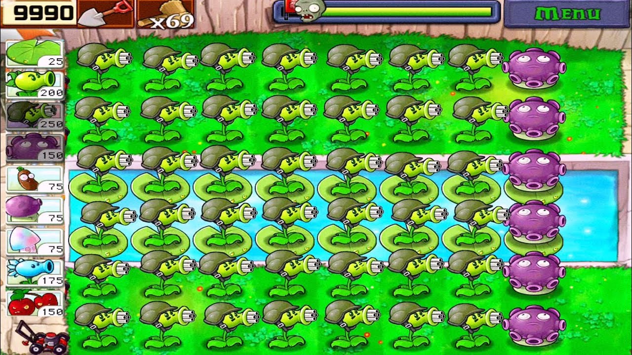 Plants vs Zombies • 42 Gatling Pea against All Out Zombies • Full Walkthrough HD [ 1080p ] [ 60fps ]