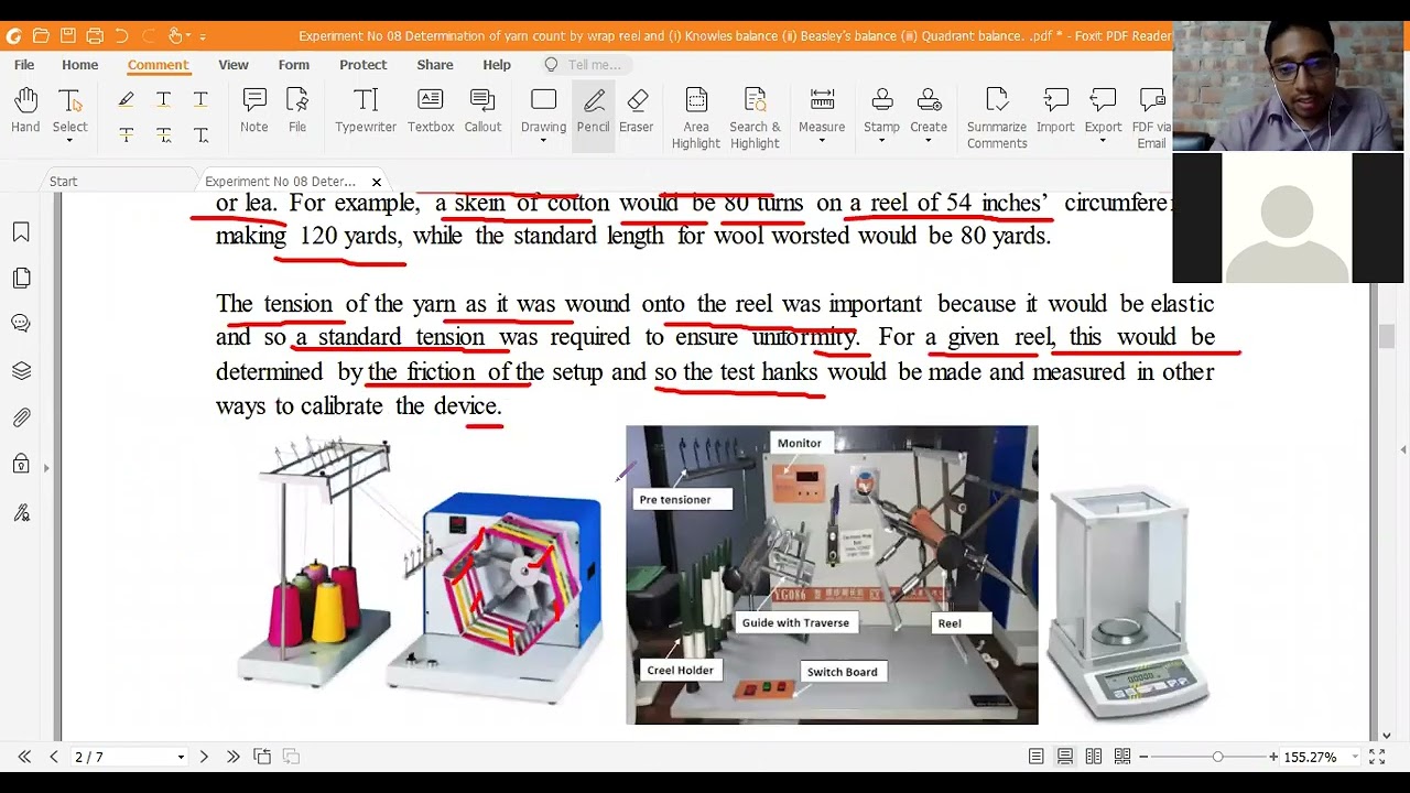 Experiment No 08 Determination of yarn count by wrap reel and i Knowles balance ii Beasley’s balance